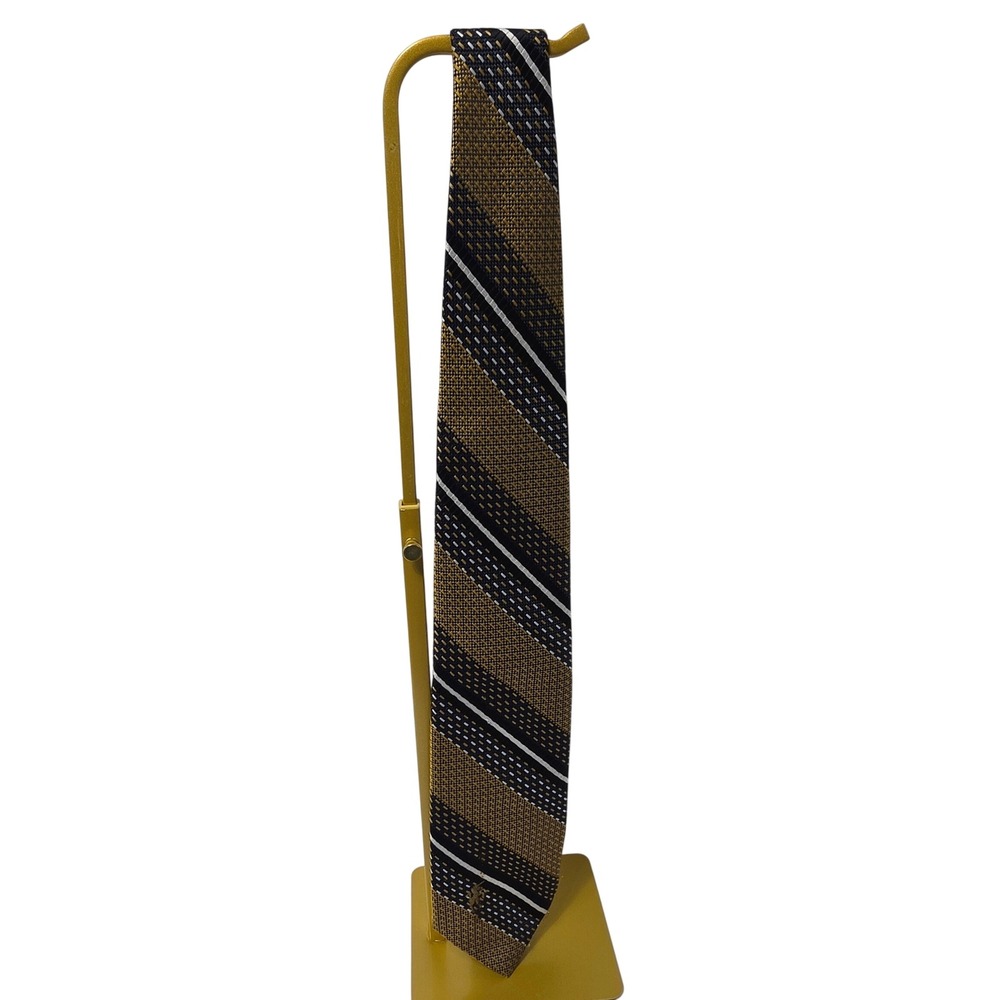 Bronzini Mens Vintage Striped Tie Gold Navy Blue White Unicorn Crest 55x4*